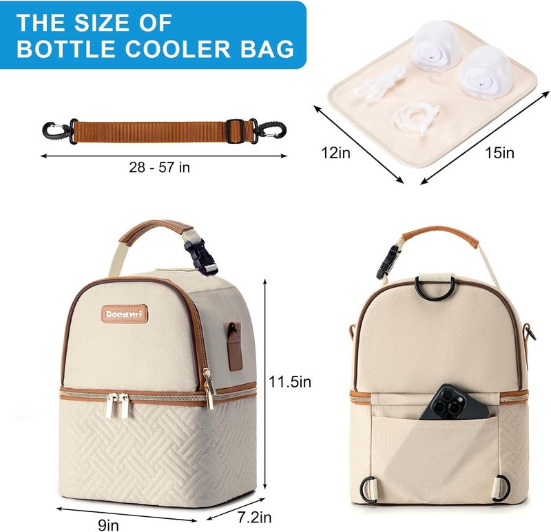 Docami Breastmilk Cooler Bag with Ice Pack & Mat Fit 6 Bottles Up to 9 Ounce, Breast Milk Pump Cooler Bag for Moms Daycare,Work&Travel, Cream - Image 5